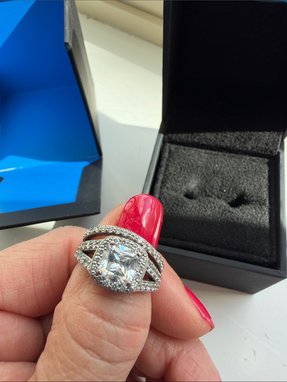 Sterling Silver Halo Engagement Ring Set in White gold size 6